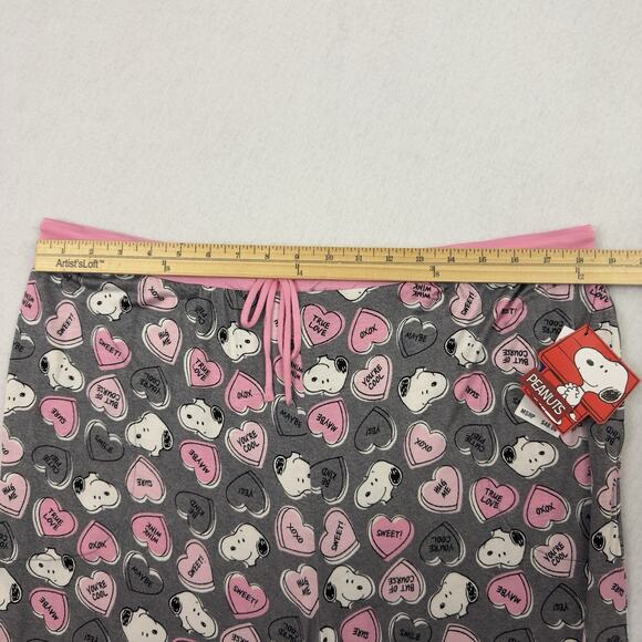 Peanuts Snoopy Women’s Pajama Pants XL Gray Pink Hearts Lounge Sleepwear NWT - Picture 5 of 11
